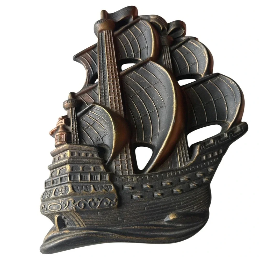 Miller Studio 1964 Chalkware Galleon Ship Wall Plaque MCM Nautical Pirate Art